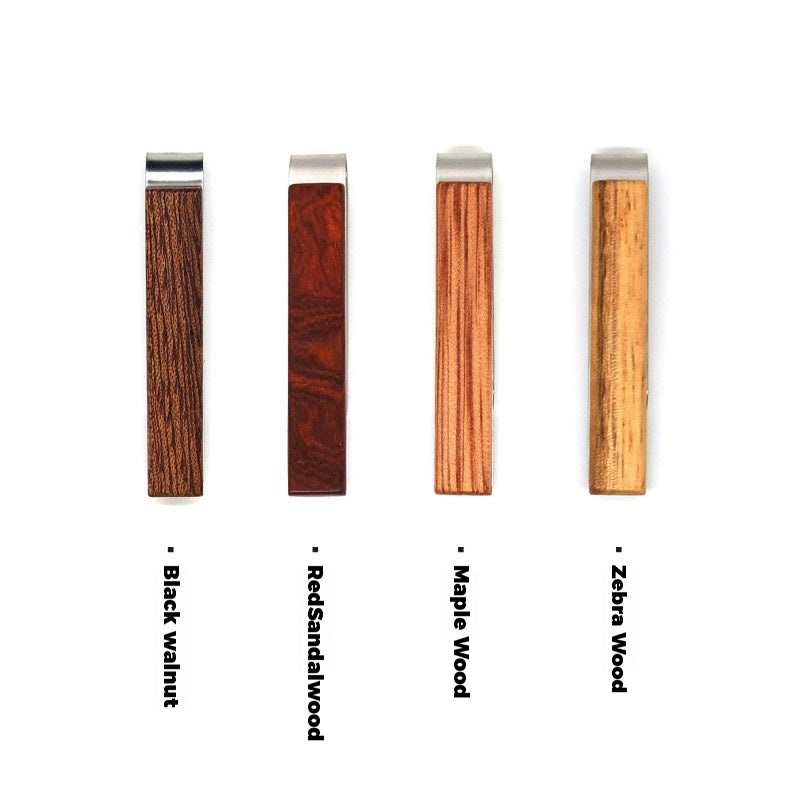 Customized Solid Wood Tie Clips - 5th Anniversary 4 Wood Types Engraved