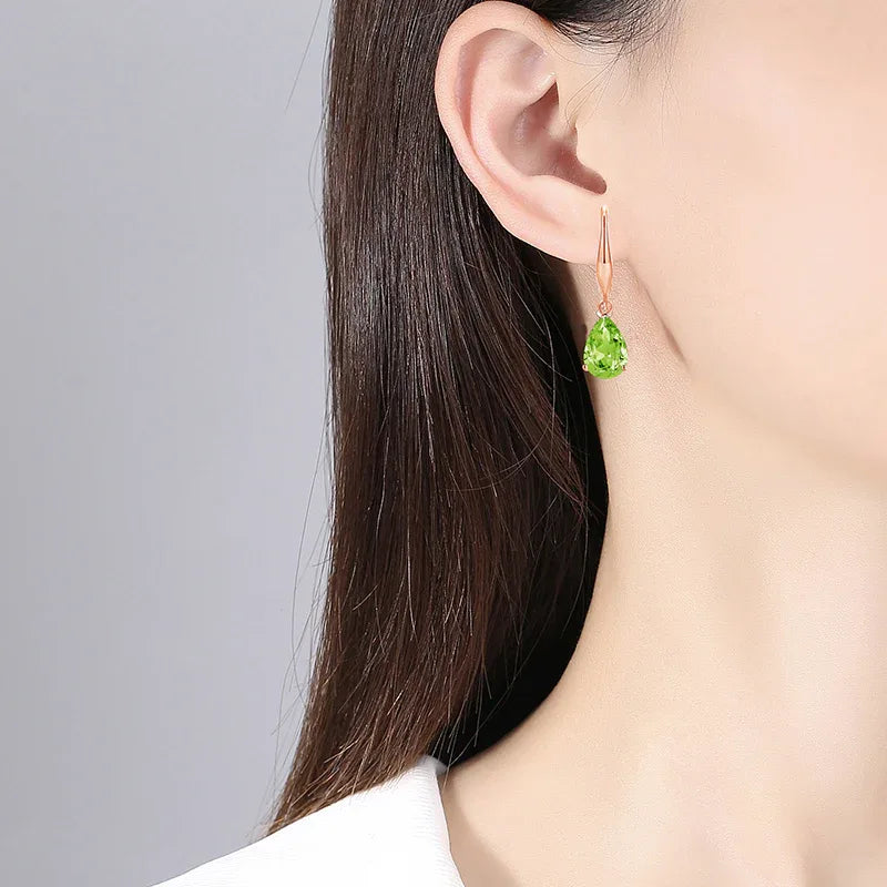Natural Peridot Water Drop Ear Hooks - OOAKB