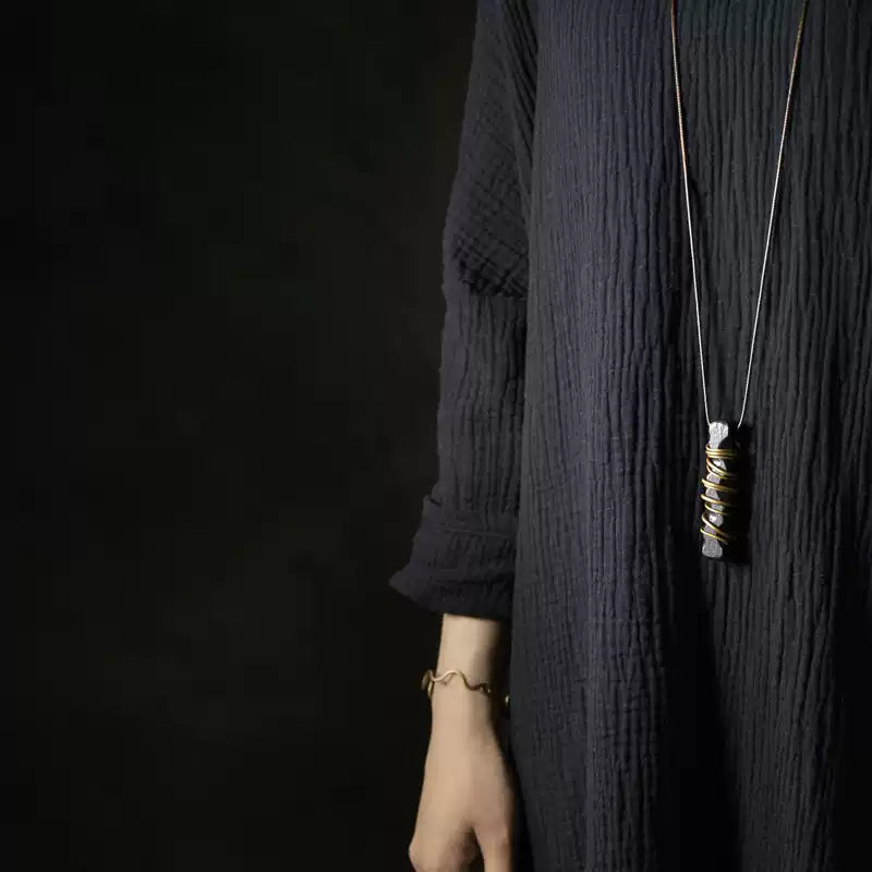 Handmade Ebony Wood & Antique Brass Pendant Necklace – 5th Wood Anniversary Gift, Rustic Minimalist Jewelry for Him or Her