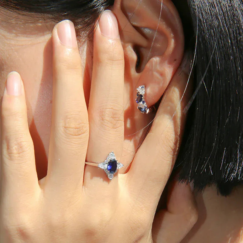 Sapphire S925 Silver Main Stone with Side Stones Ring - OOAKB