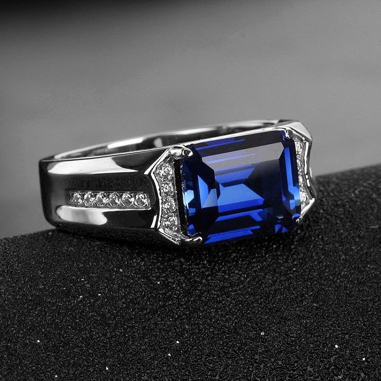 Silver Plated Gold Sapphire Men's Ring 9mm*11mm - OOAKB