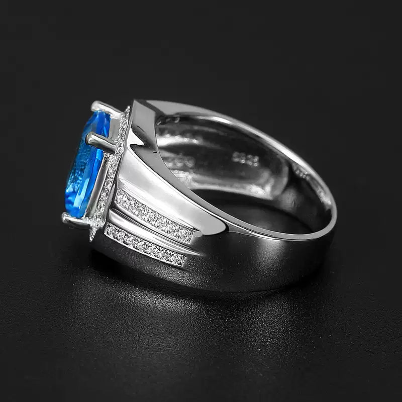 S925 Silver Topaz Men's Ring 3.2ct