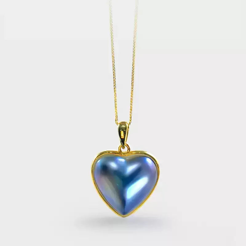 Blue Iridescent Heart-Shaped Pearl Pendant - OOAKB