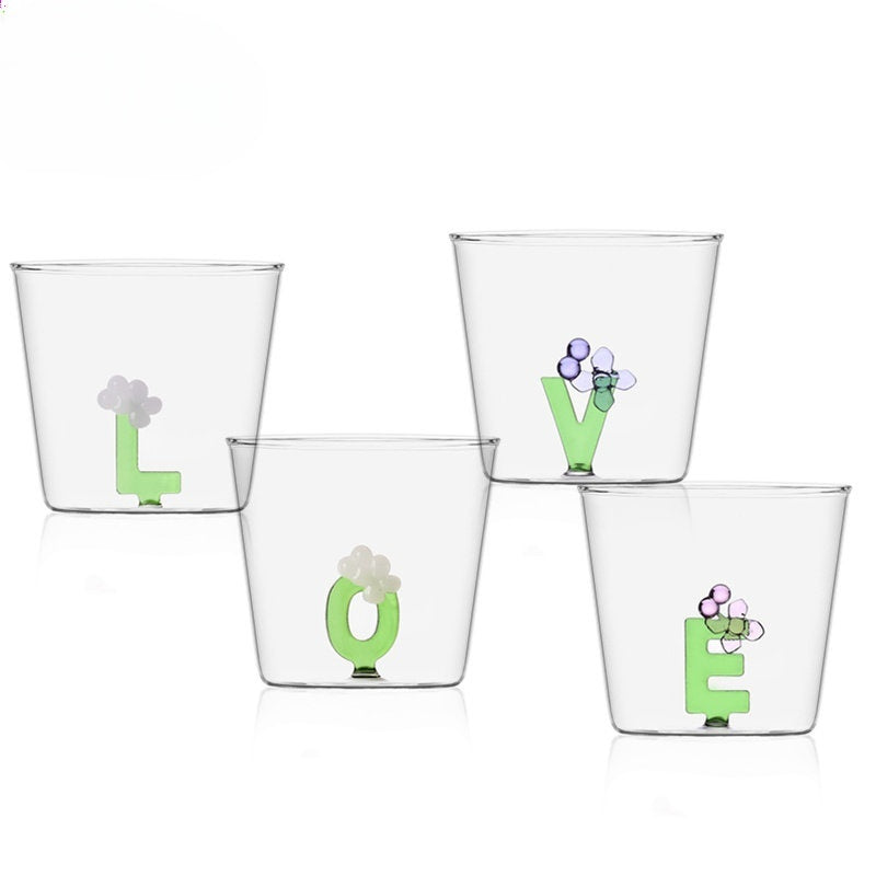 Personalized Initial Glass Couple Set – Handcrafted Flower Letter Inside | Custom Anniversary Gift (Set of 2)