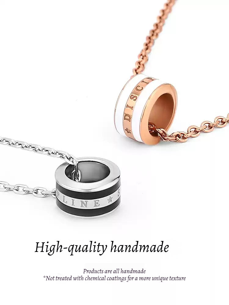 Customized Hand-Glazed Kiln-Fired Stoneware Pottery Wedding Gift - Unique Double Color Ring Necklace for 9th Year