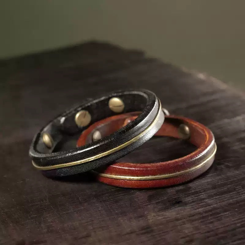 Hand-Stitched Leather Bracelet & Bangle – 3rd & 9th Anniversary Gift