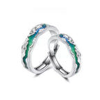 Customized Tin Foil Texture 925 Silver Couple Rings - 10th Anniversary Space Enamel