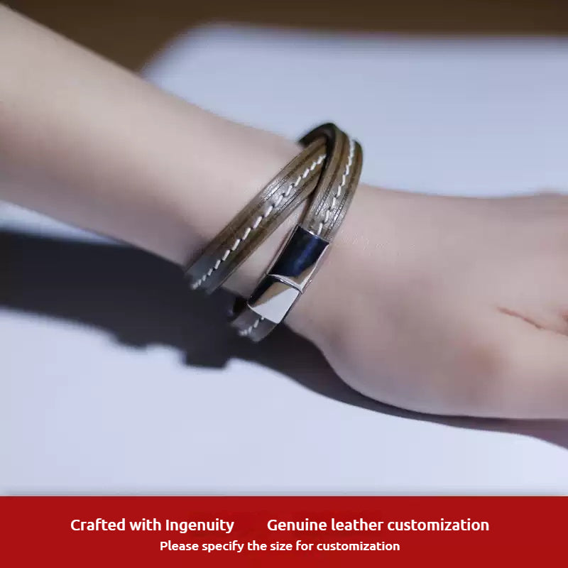 Hand - Stitched Customized Leather Wedding Gift: Convertible Collar & Bracelet for 3rd Year