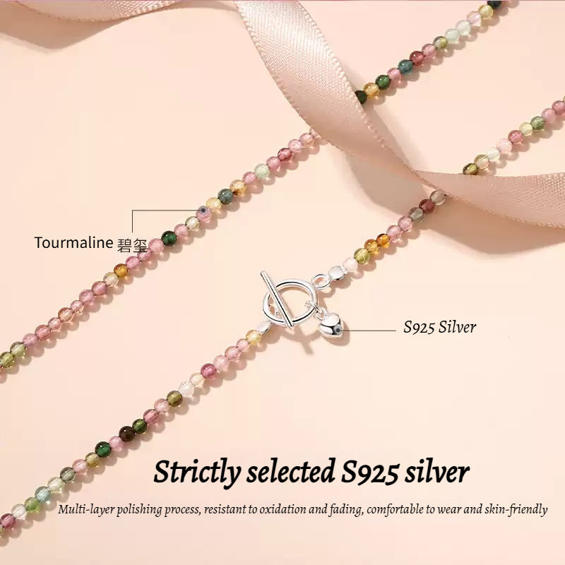 Customized Colorful Tourmaline Silver Necklace - 8th Anniversary Engraved Water Drop