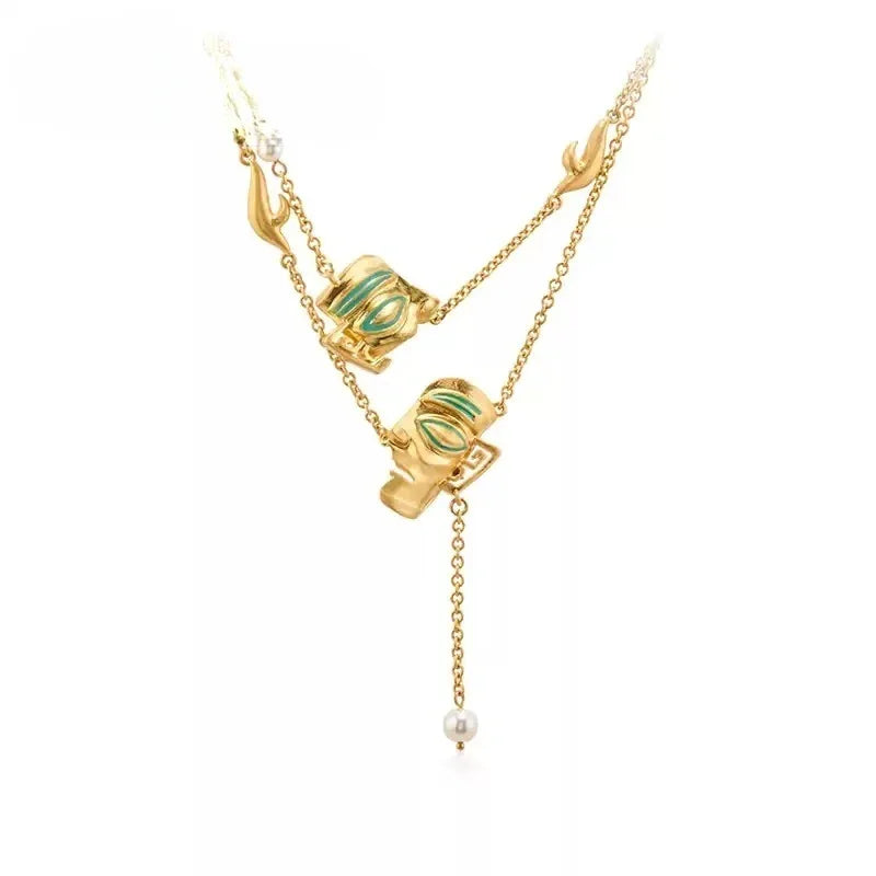 Customized Vintage Bronze Sanxingdui Necklace - 8th Anniversary Enamel Layered - OOAKB
