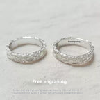 Customized Tin Foil Texture S999 Silver Couple Rings - 10th Anniversary Engraved