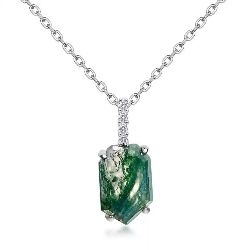 Green Moss Agate Geometric Pendant