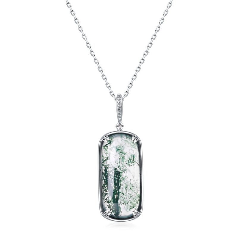 Women's Elegant Moss Agate Pendant Necklace