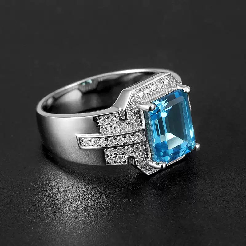 Silver Topaz Men's Ring 3.5ct 8*10mm