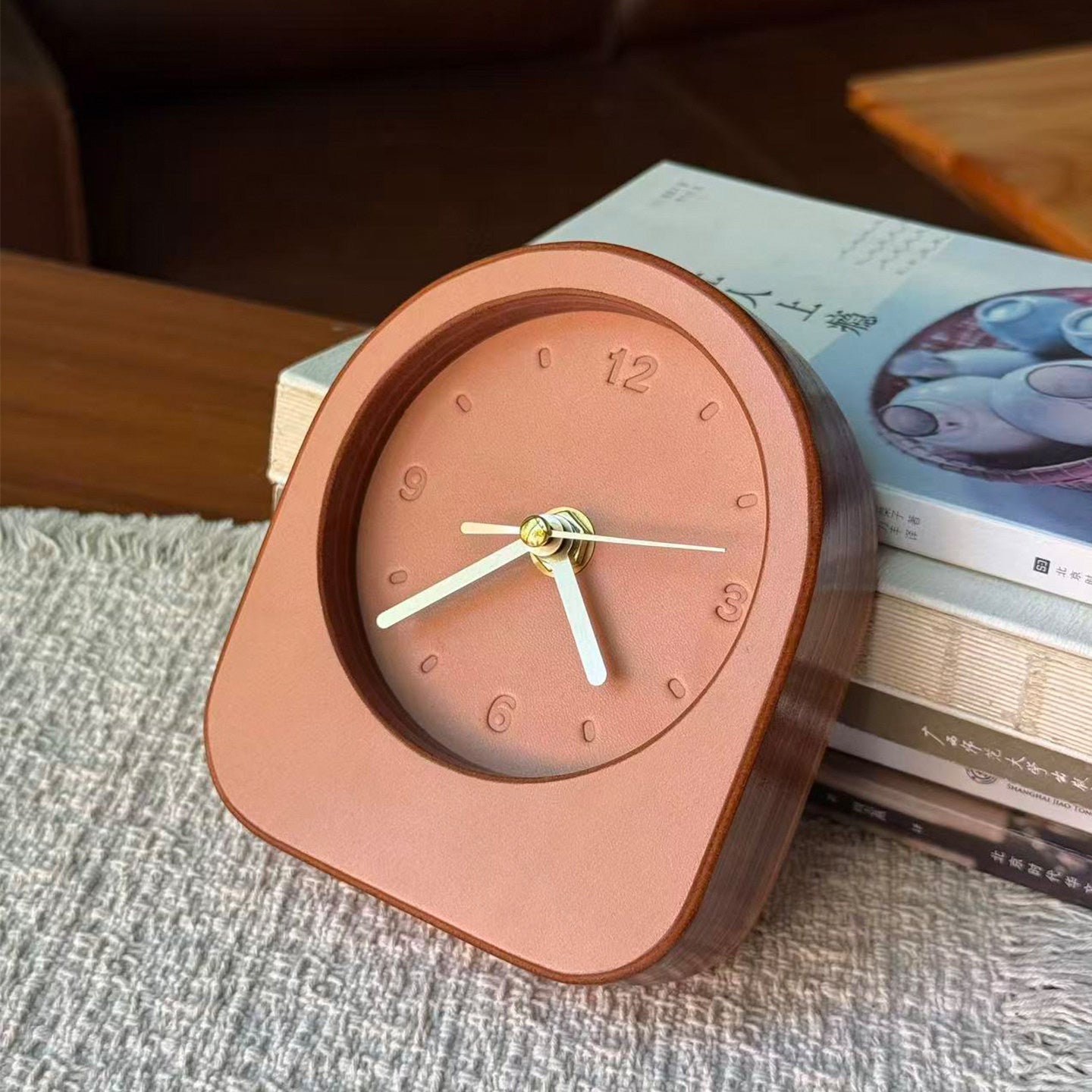 Personalized Full-Grain Leather Desk Clock — Custom Initials & Date | Silent Sweep | 3rd Leather Anniversary Gift