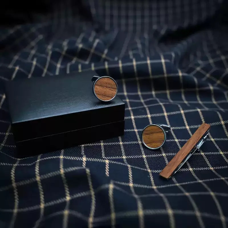 Men's Wooden Cufflinks and Tie Clip Set - OOAKB