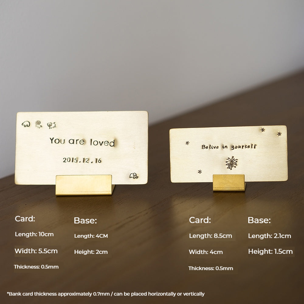 Customized Hand-Stamped Brass Desktop Plaque - 7th Anniversary Engraved With Walnut Stand