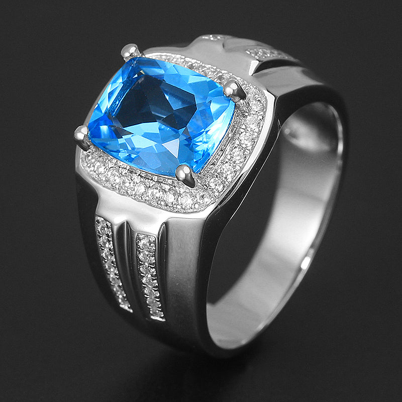 S925 Silver Topaz Men's Ring 3.2ct