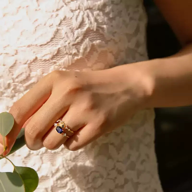 Sapphire S925 Silver Plated 18K Gold Hanging Ring - OOAKB