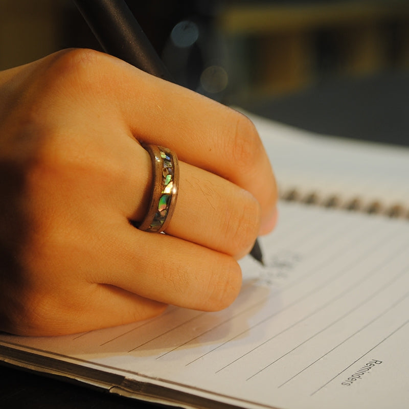 Customized Handcrafted Wood Ring - 5th Anniversary Shell Inlay