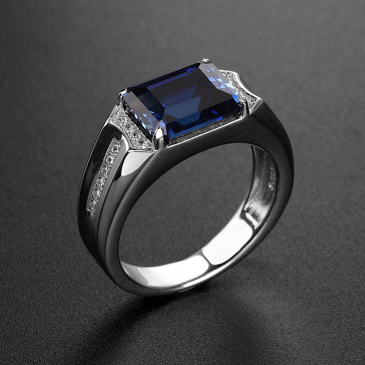 Silver Plated Gold Sapphire Men's Ring 9mm*11mm - OOAKB
