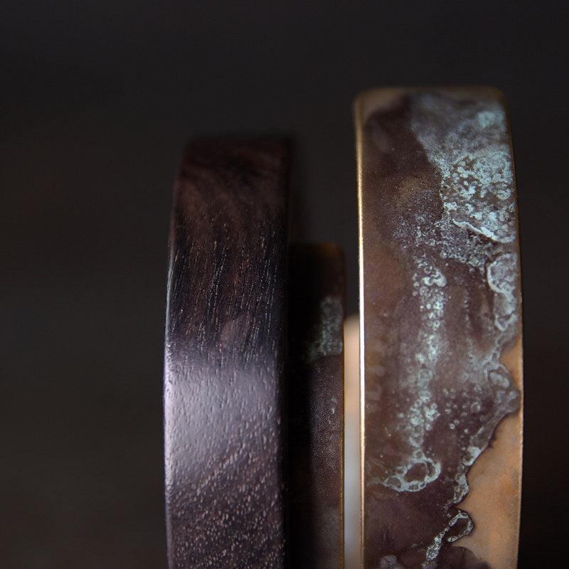 Handmade Ebony Wood & Aged Brass Open Cuff Bracelet – 5th Wood Anniversary Gift, Gender-Neutral Handmade Jewelry for Him or Her