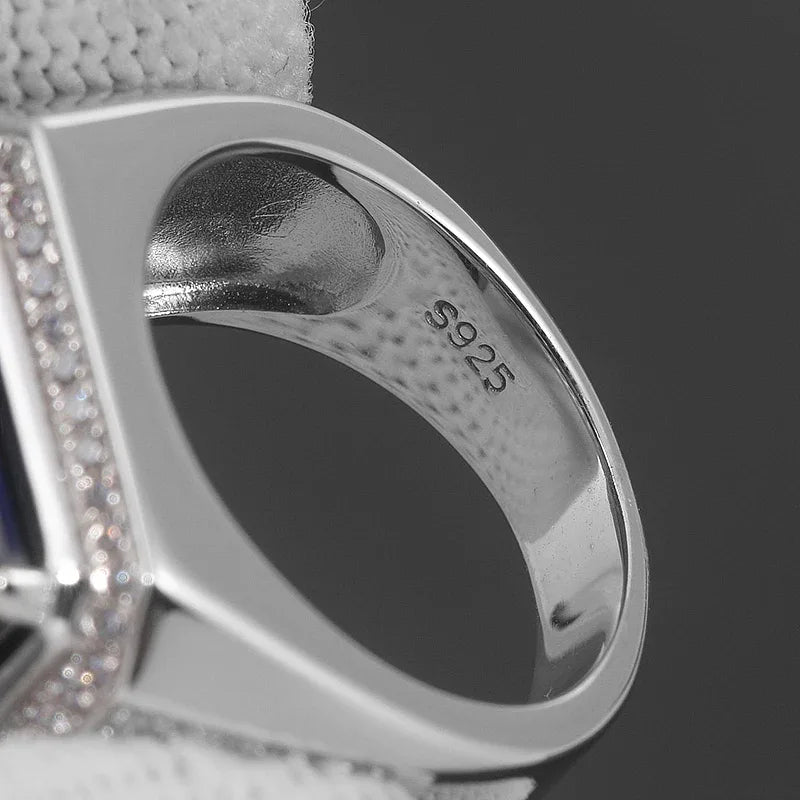 S925 Sterling Silver Plated Gold Sapphire Men's Single Ring - OOAKB