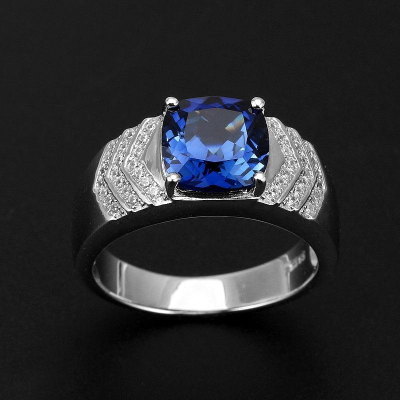 Silver Plated White Gold Sapphire Men's Ring 9*9mm - OOAKB