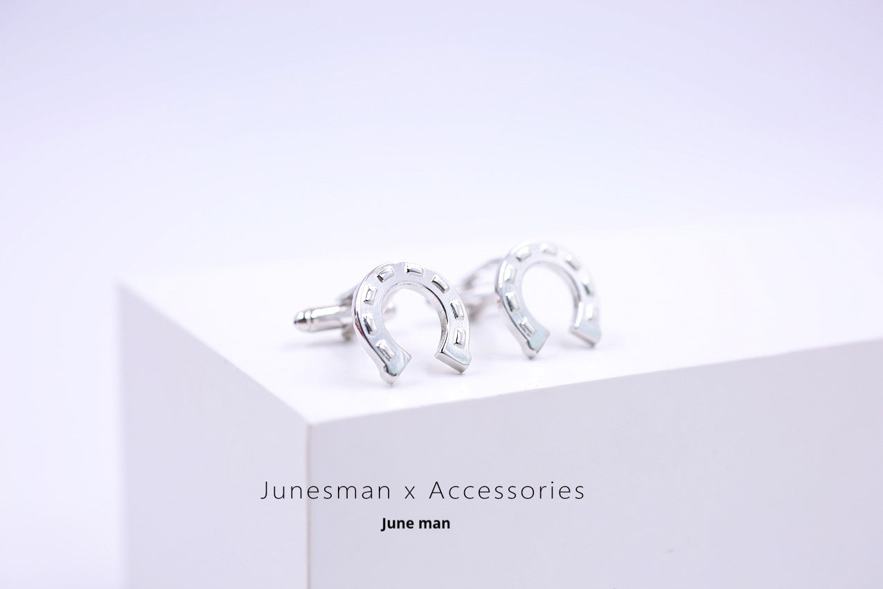 Customized Brass Men's Cufflinks - 6th Iron Anniversary Horseshoe Design