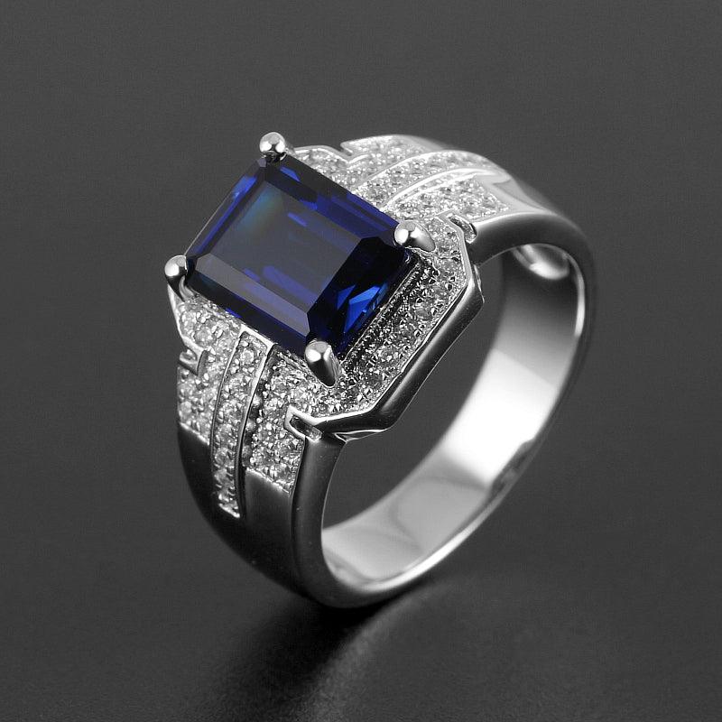 Silver Plated Gold Sapphire Men's Ring 4.3ct - OOAKB