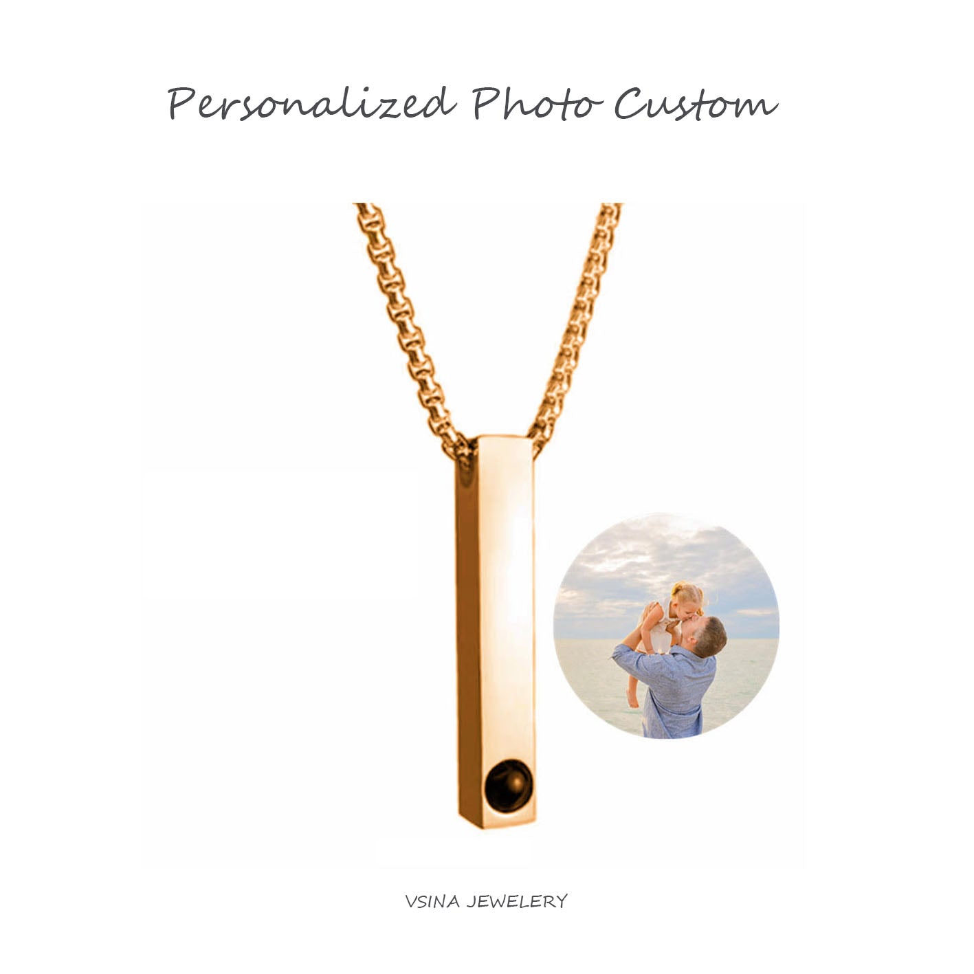 Customized Titanium Steel Photo Necklace - 6th Iron Anniversary Projection