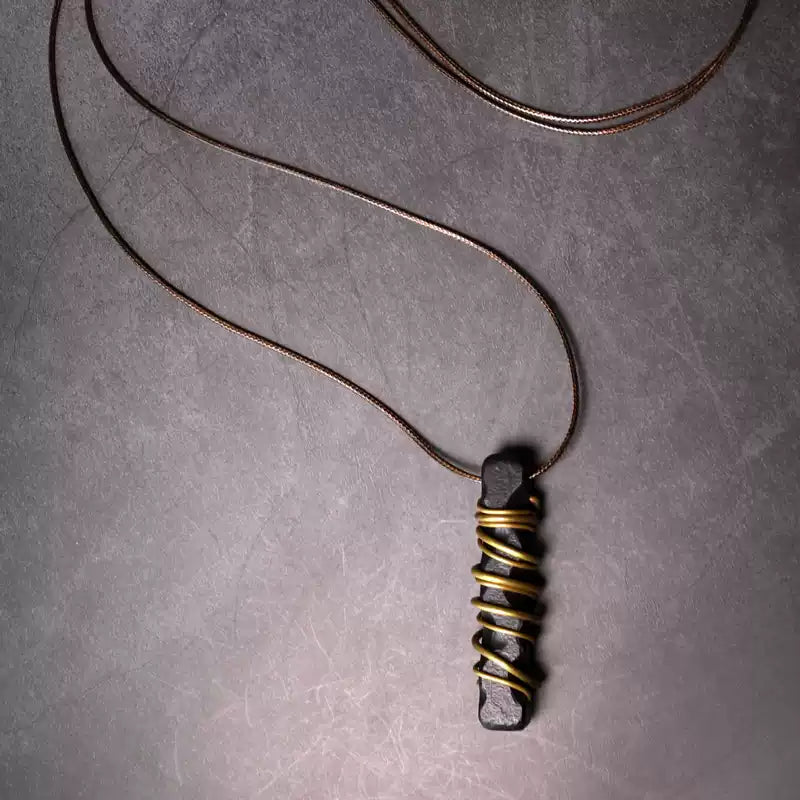 Handmade Ebony Wood & Antique Brass Pendant Necklace – 5th Wood Anniversary Gift, Rustic Minimalist Jewelry for Him or Her