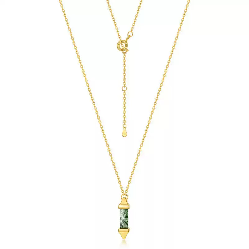 Bullet-Shaped Moss Agate Collarbone Necklace