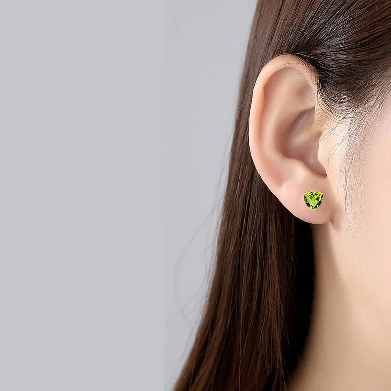 Natural Peridot Heart-Shaped Luxury Silver Earrings - OOAKB