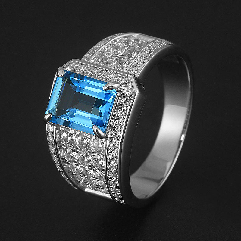 S925 Silver Topaz Men's Ring 2ct