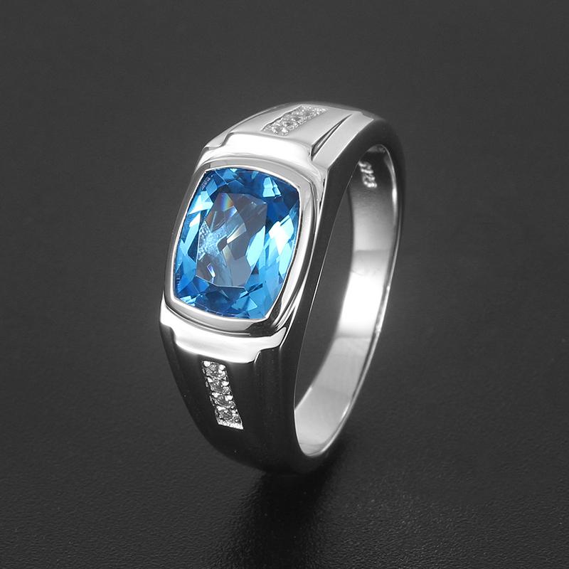 S925 Silver Topaz Men's Ring 3ct
