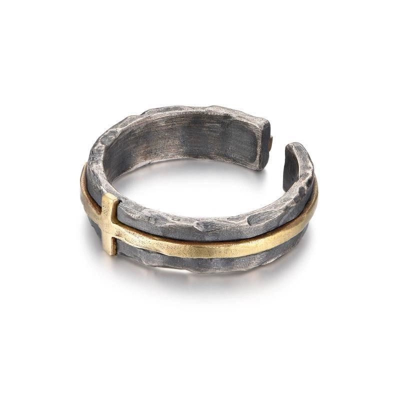 Customized S925 Silver-Copper Cross Couple Rings - 7th Anniversary Engraved Adjustable