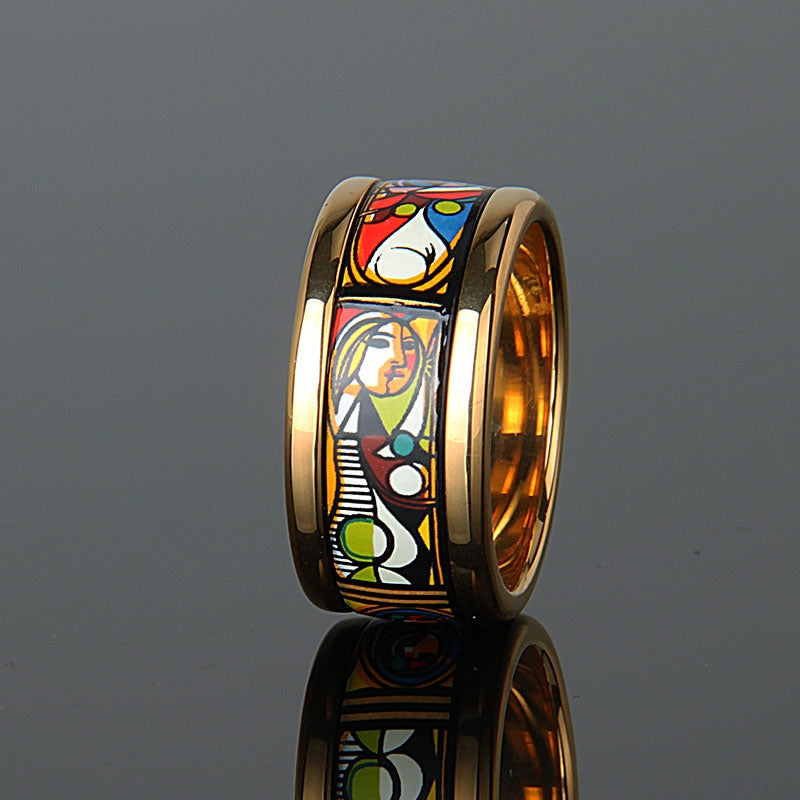 Customized Artisanal Enamel Ceramic Ring - 9th Anniversary Picasso Mirror Girl Motif