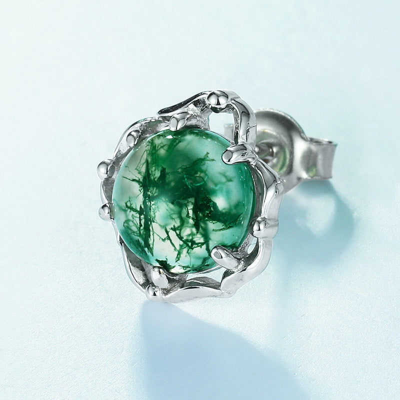 Moss Agate Earrings Unisex S925 Silver