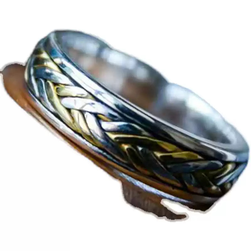 Customized Silver-Copper Woven Couple Rings - 7th Anniversary Linen Pattern Adjustable