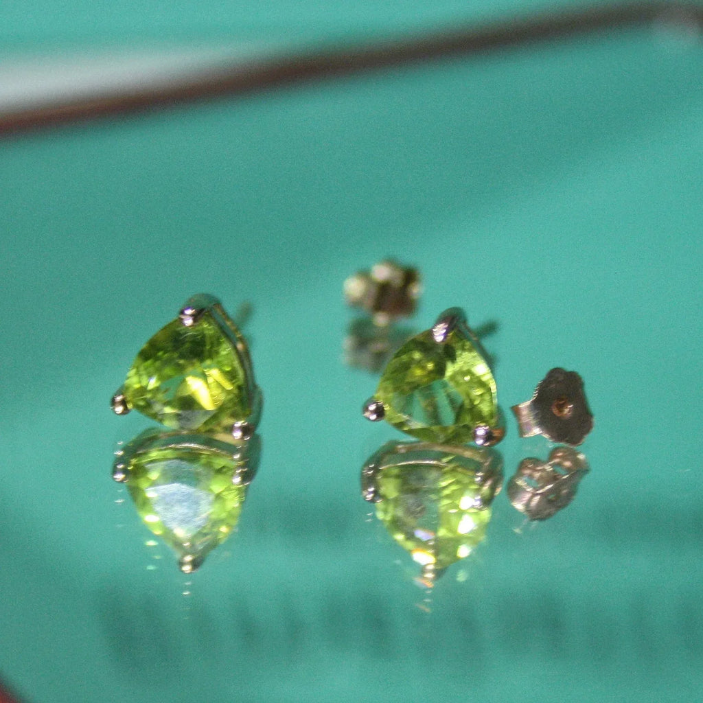 Natural Peridot Triangle Youthful Silver Earrings - OOAKB