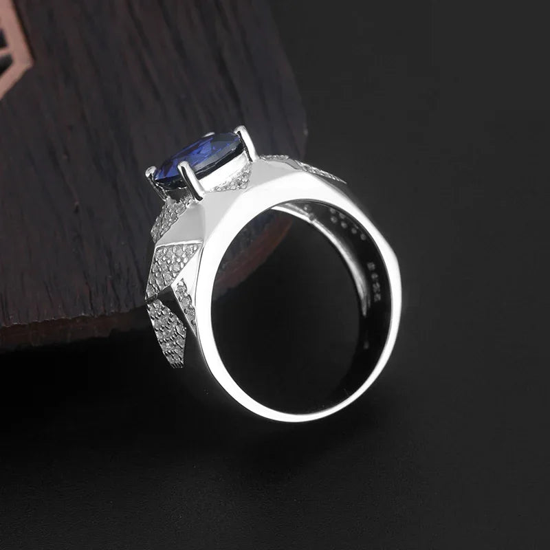 Silver Thick Plated White Gold Sapphire Men's Ring 2.8ct - OOAKB