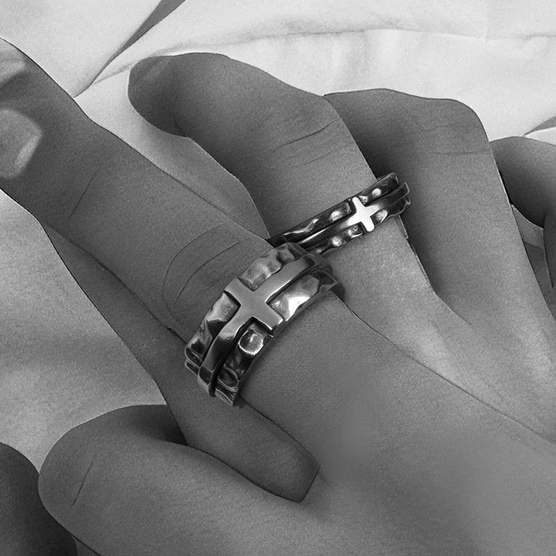 Customized S925 Silver-Copper Cross Couple Rings - 7th Anniversary Engraved Adjustable