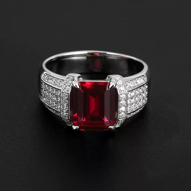 Silver Thick Plated White Gold Ruby Men's Ring