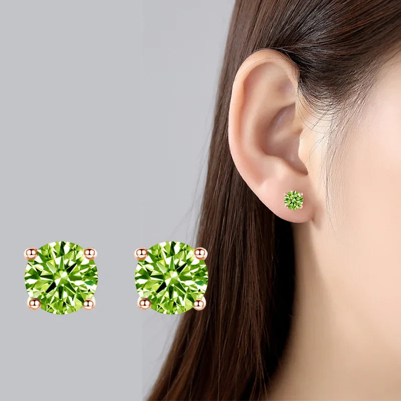 Natural Peridot Minimalist Four-Claw Luxury Silver Earrings - OOAKB