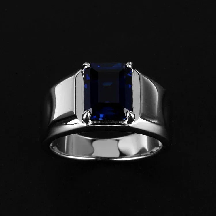 Silver Plated Gold Sapphire Men's Ring 8*10mm - OOAKB