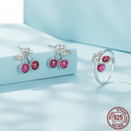 Customized 925 Silver Cherry 4th Fruit & Flower Wedding Jewelry Set - Plated White Gold