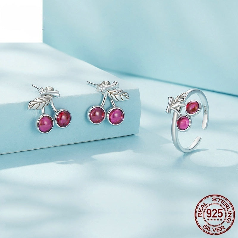 Customized 925 Silver Cherry 4th Fruit & Flower Wedding Jewelry Set - Plated White Gold