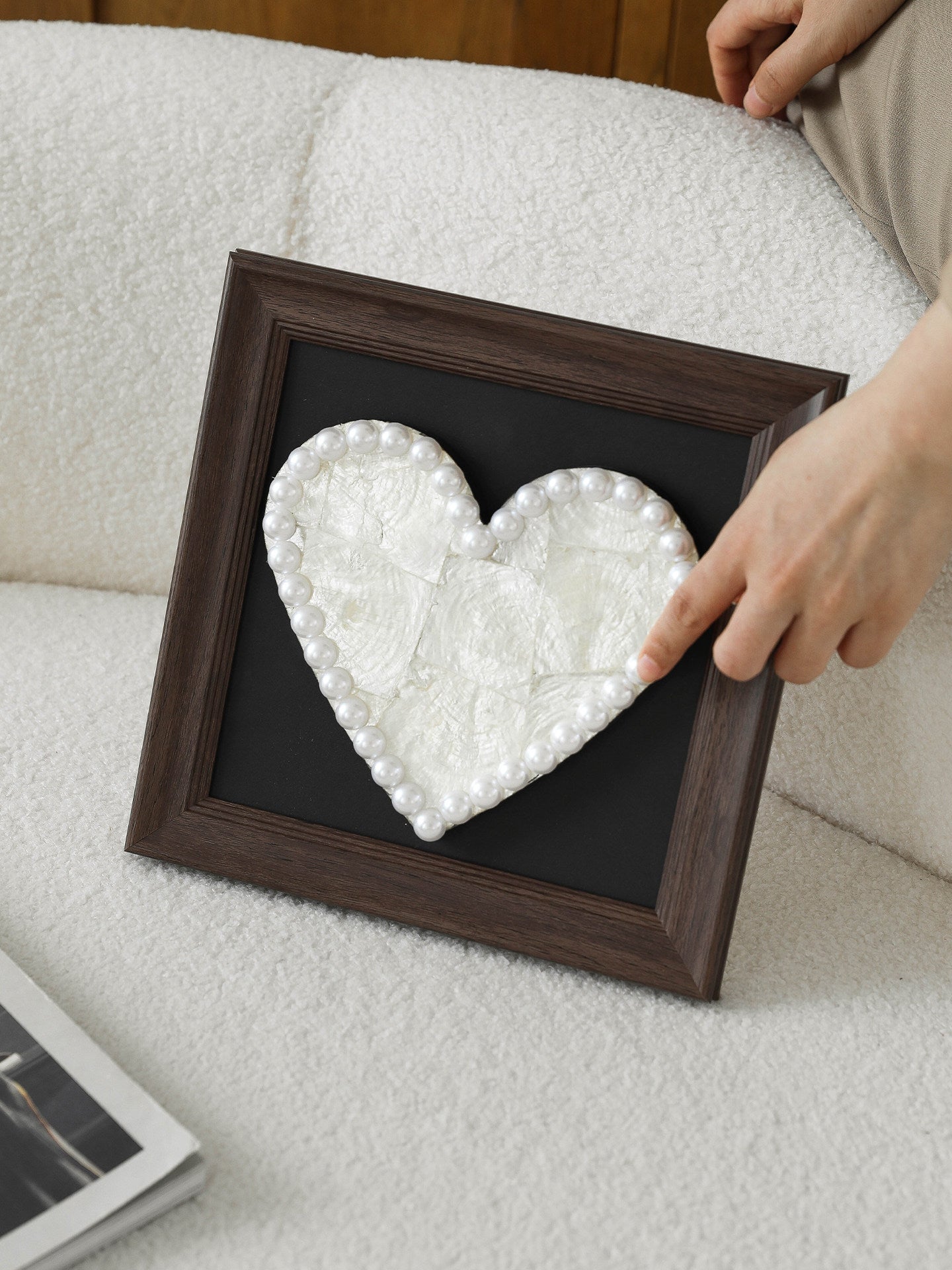 Handmade Shell Heart Wood Frame – 5th Wood Anniversary Gift, Handmade Keepsake Home Decor for Wife, Husband, or Couple
