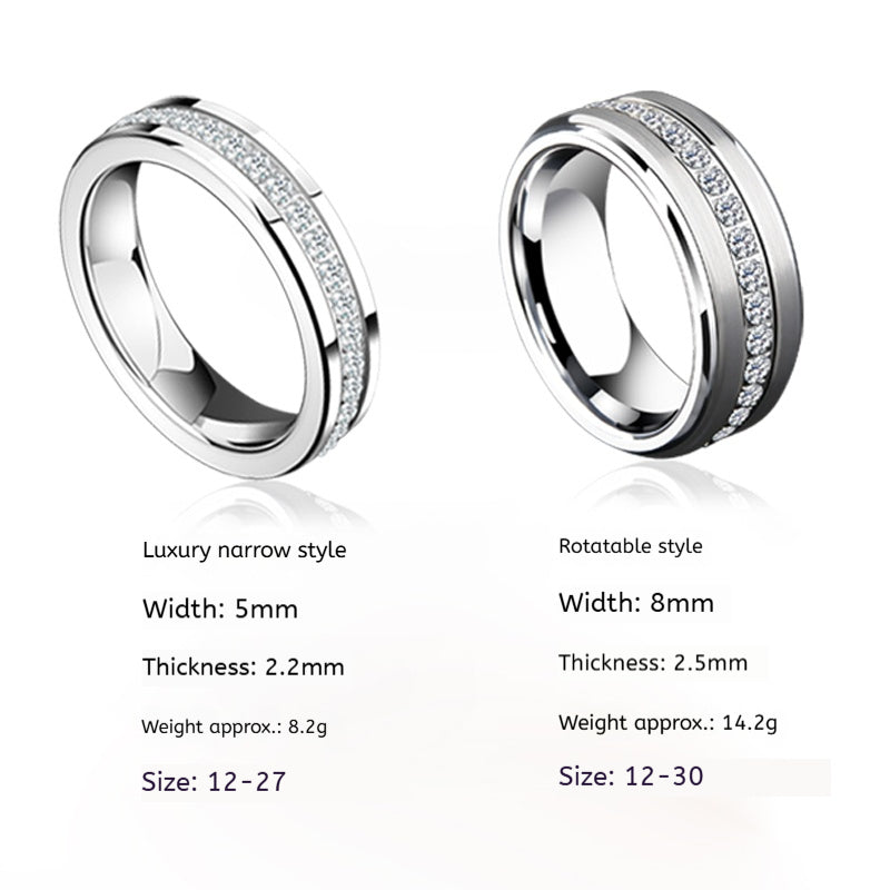 Customized 857 Tungsten Spinner Ring - 6th Iron Anniversary Zircon Engraved